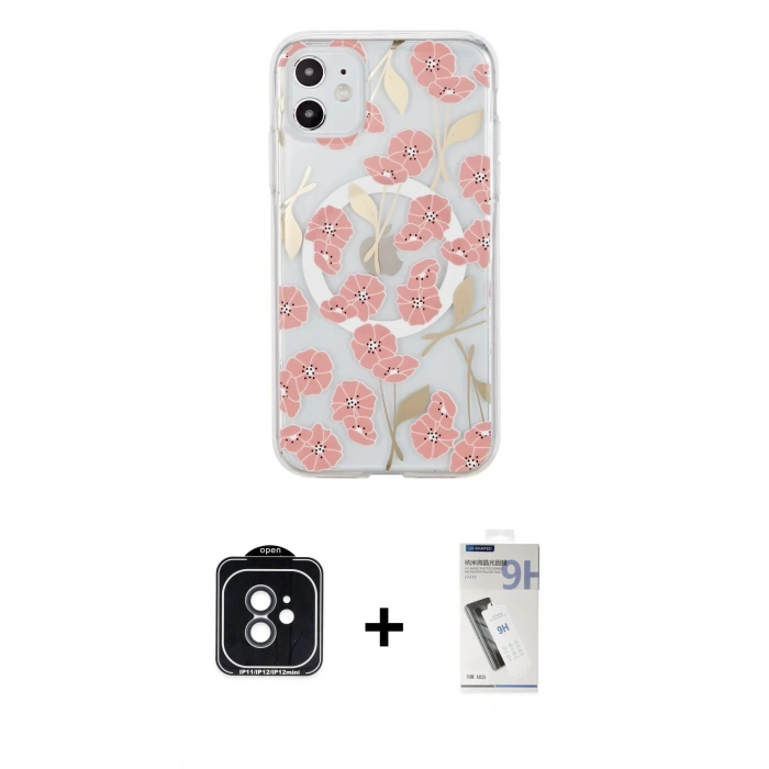 MARSİLYAN™- iPhone 11 Kılıf Pusula Form - Şeffaf Uv Polymer Nano Ekran Koruyucu + PVD Metal Kamera Lens - SH