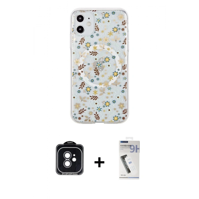 MARSİLYAN™- iPhone 11 Kılıf Pusula Form - Şeffaf Uv Polymer Nano Ekran Koruyucu + PVD Metal Kamera Lens - SH