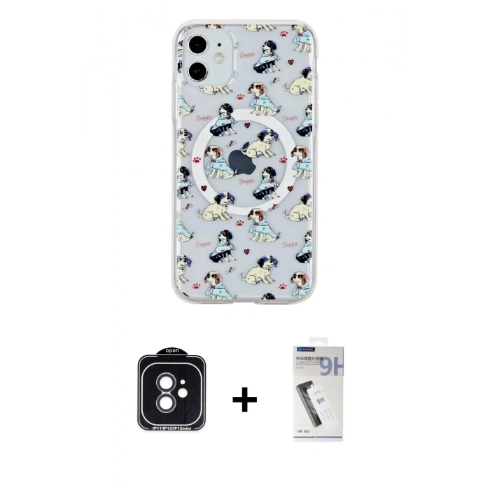 MARSİLYAN™- iPhone 11 Kılıf Pusula Form - Şeffaf Uv Polymer Nano Ekran Koruyucu + PVD Metal Kamera Lens - SH