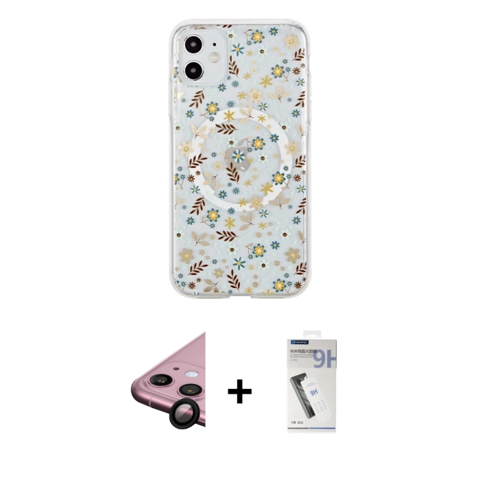 MARSİLYAN™- iPhone 11 Kılıf Pusula Form - Şeffaf Uv Polymer Nano Ekran Koruyucu + Siyah Raze Metal Kamera Lens