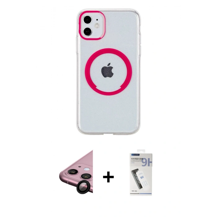 MARSİLYAN™- iPhone 11 Kılıf Pusula Form - Şeffaf Uv Polymer Nano Ekran Koruyucu + Siyah Raze Metal Kamera Lens