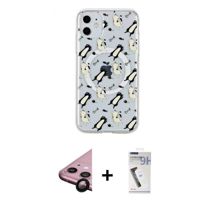 MARSİLYAN™- iPhone 11 Kılıf Pusula Form - Şeffaf Uv Polymer Nano Ekran Koruyucu + Siyah Raze Metal Kamera Lens