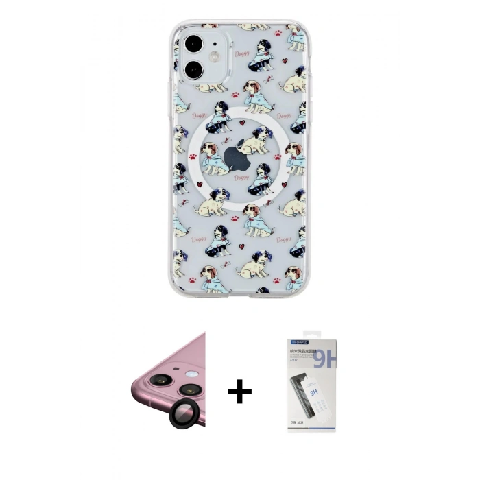 MARSİLYAN™- iPhone 11 Kılıf Pusula Form - Şeffaf Uv Polymer Nano Ekran Koruyucu + Siyah Raze Metal Kamera Lens