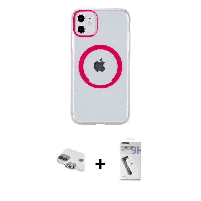 MARSİLYAN™- iPhone 11 Kılıf Pusula Form - Şeffaf Uv Polymer Nano Ekran Koruyucu + Pers Alüminyum Kamera Lens - YL
