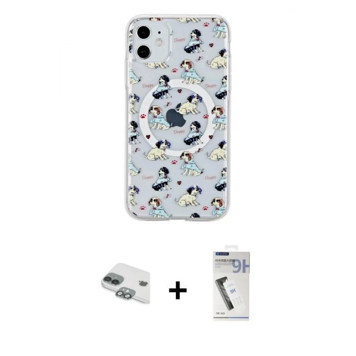MARSİLYAN™- iPhone 11 Kılıf Pusula Form - Şeffaf Uv Polymer Nano Ekran Koruyucu + Pers Alüminyum Kamera Lens - YL