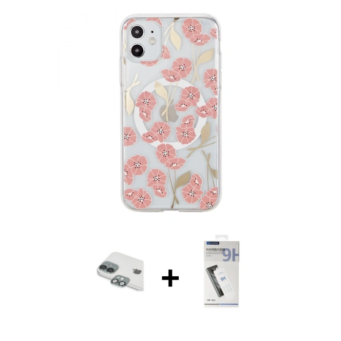 MARSİLYAN™- iPhone 11 Kılıf Pusula Form - Şeffaf Uv Polymer Nano Ekran Koruyucu + Pers Alüminyum Kamera Lens - YL