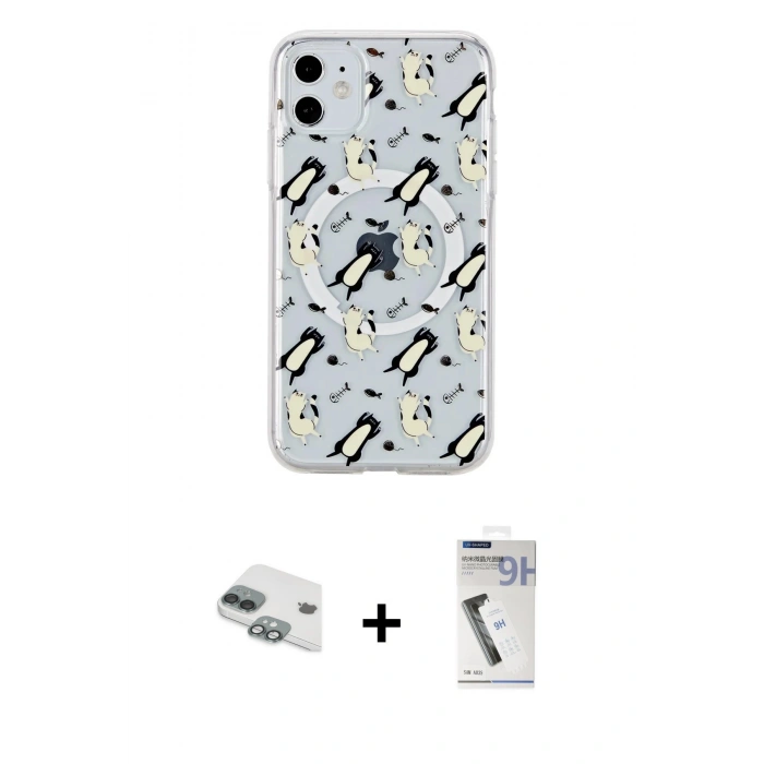 MARSİLYAN™- iPhone 11 Kılıf Pusula Form - Şeffaf Uv Polymer Nano Ekran Koruyucu + Pers Alüminyum Kamera Lens - YL
