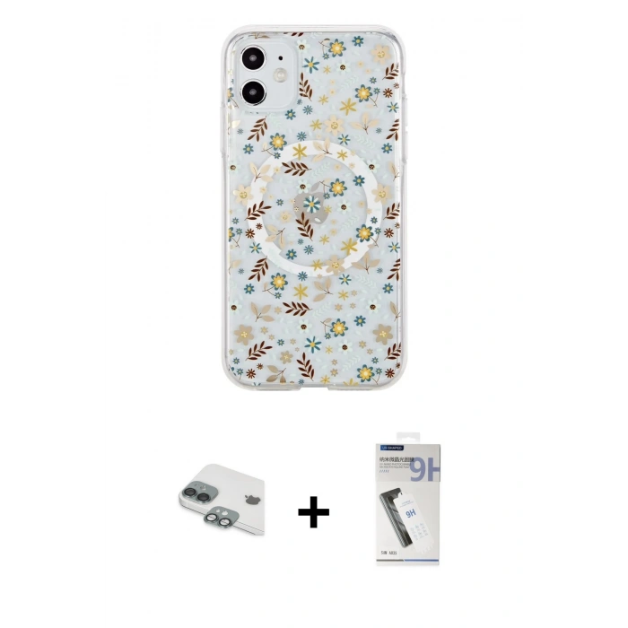 MARSİLYAN™- iPhone 11 Kılıf Pusula Form - Şeffaf Uv Polymer Nano Ekran Koruyucu + Pers Alüminyum Kamera Lens - YL