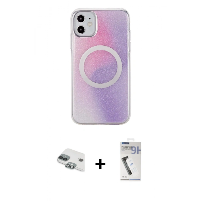 MARSİLYAN™- iPhone 11 Kılıf Pusula Form - Şeffaf Uv Polymer Nano Ekran Koruyucu + Pers Alüminyum Kamera Lens - YL