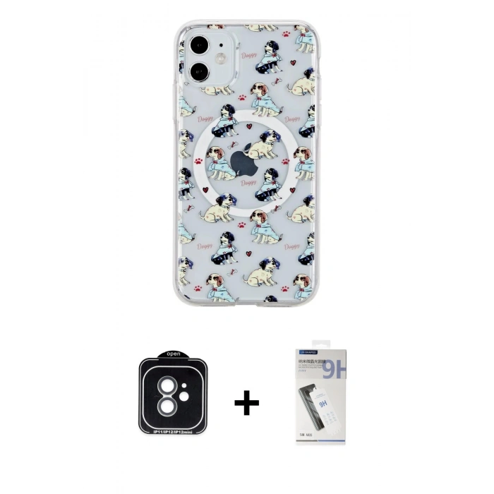 MARSİLYAN™- iPhone 11 Kılıf Pusula Form - Şeffaf Uv Polymer Nano Ekran Koruyucu + PVD Metal Kamera Lens - YL
