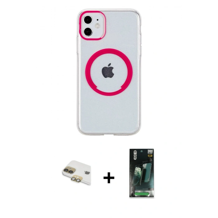 MARSİLYAN™- iPhone 11 Kılıf Pusula Form - Siyah 360 Mat Full Body Arka Koruyucu + Pers Alüminyum Kamera Lens - GD