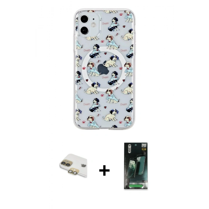 MARSİLYAN™- iPhone 11 Kılıf Pusula Form - Siyah 360 Mat Full Body Arka Koruyucu + Pers Alüminyum Kamera Lens - GD