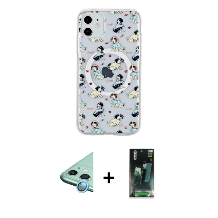 MARSİLYAN™- iPhone 11 Kılıf Pusula Form - Siyah 360 Mat Full Body Arka Koruyucu + Raze Metal Kamera Lens - MI