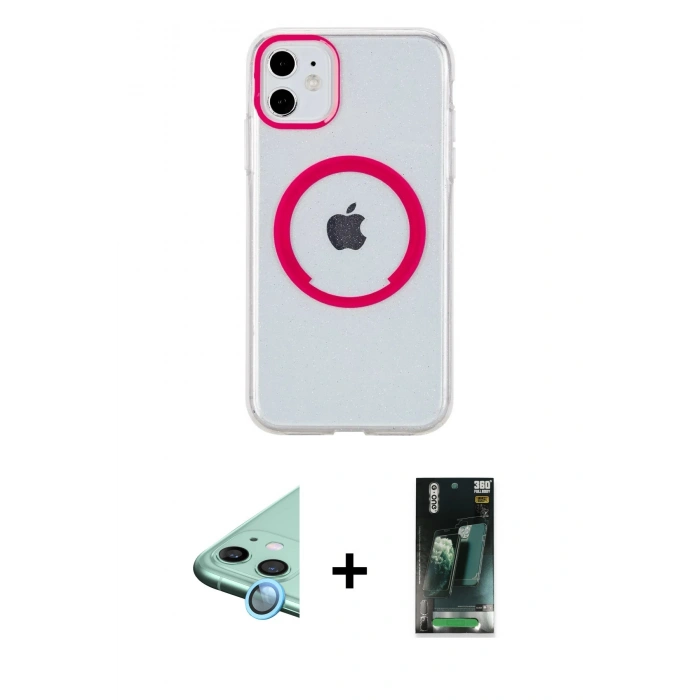 MARSİLYAN™- iPhone 11 Kılıf Pusula Form - Siyah 360 Mat Full Body Arka Koruyucu + Raze Metal Kamera Lens - MI