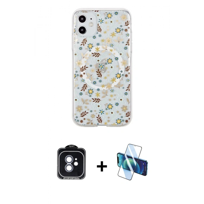 MARSİLYAN™- iPhone 11 Kılıf Pusula Form - Siyah 3D Antistatik Cam Ekran Koruyucu + PVD Metal Kamera Lens - MI