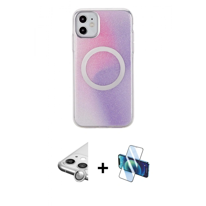 MARSİLYAN™- iPhone 11 Kılıf Pusula Form - Siyah 3D Antistatik Cam Ekran Koruyucu + Raze Metal Kamera Lens - GS