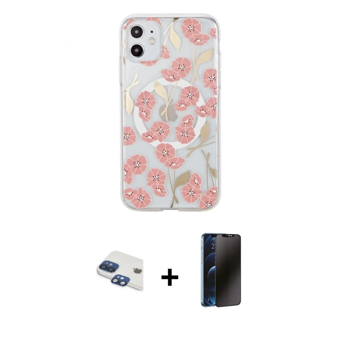 MARSİLYAN™- iPhone 11 Kılıf Pusula Form - Siyah 3D Antistatik Hayalet Cam Ekran Koruyucu + Pers Alüminyum Kamera Lens - LT