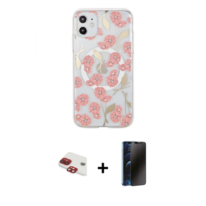 MARSİLYAN™- iPhone 11 Kılıf Pusula Form - Siyah 3D Antistatik Hayalet Cam Ekran Koruyucu + Pers Alüminyum Kamera Lens - KI