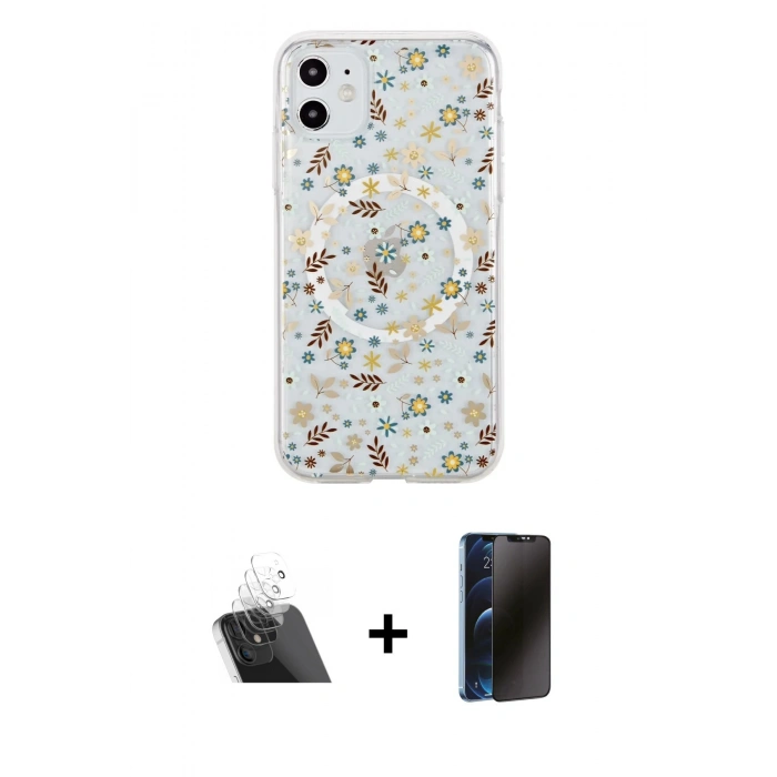 MARSİLYAN™- iPhone 11 Kılıf Pusula Form - Siyah 3D Antistatik Hayalet Cam Ekran Koruyucu + Şeffaf Kamera Lens Koruma Cam