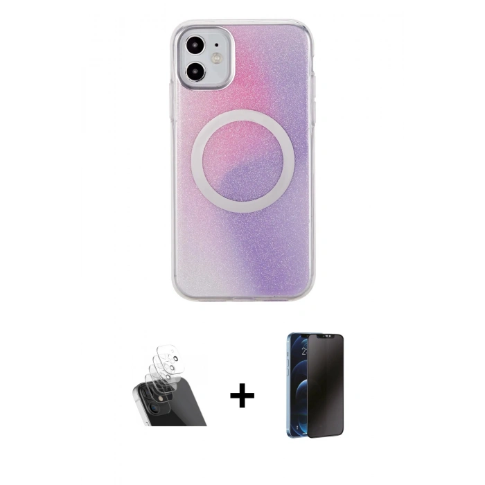 MARSİLYAN™- iPhone 11 Kılıf Pusula Form - Siyah 3D Antistatik Hayalet Cam Ekran Koruyucu + Şeffaf Kamera Lens Koruma Cam