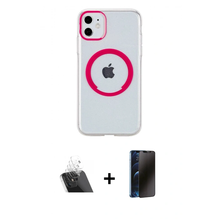 MARSİLYAN™- iPhone 11 Kılıf Pusula Form - Siyah 3D Antistatik Hayalet Cam Ekran Koruyucu + Şeffaf Kamera Lens Koruma Cam
