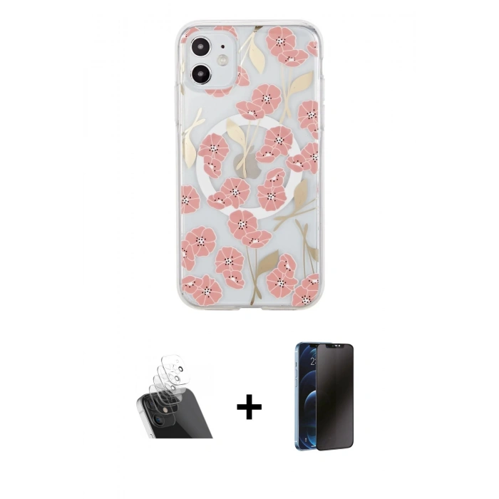 MARSİLYAN™- iPhone 11 Kılıf Pusula Form - Siyah 3D Antistatik Hayalet Cam Ekran Koruyucu + Şeffaf Kamera Lens Koruma Cam