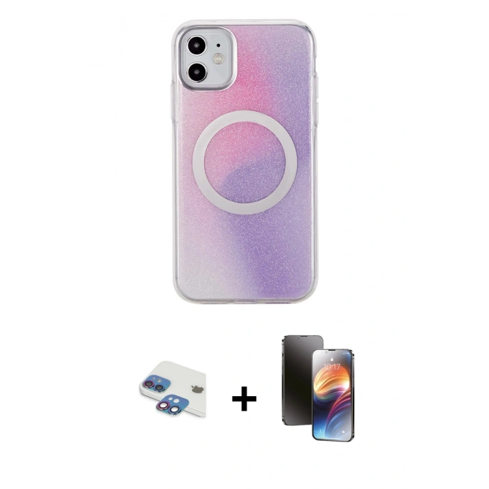 MARSİLYAN™- iPhone 11 Kılıf Pusula Form - Siyah 3D Antistatik Mat Seramik Nano Ekran Koruyucu + Pers Alüminyum Kamera Lens - GI