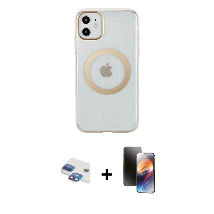 MARSİLYAN™- iPhone 11 Kılıf Pusula Form - Siyah 3D Antistatik Mat Seramik Nano Ekran Koruyucu + Pers Alüminyum Kamera Lens - GI