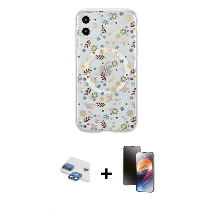 MARSİLYAN™- iPhone 11 Kılıf Pusula Form - Siyah 3D Antistatik Mat Seramik Nano Ekran Koruyucu + Pers Alüminyum Kamera Lens - GI