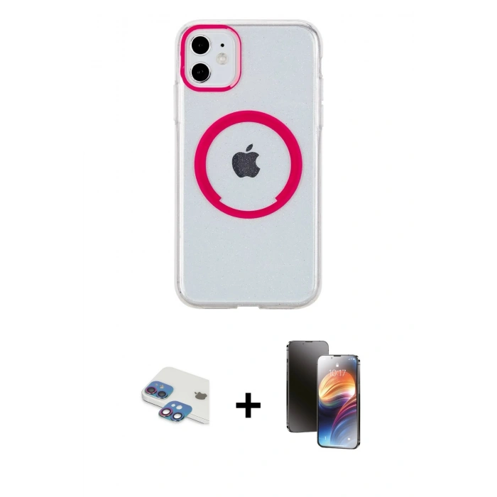 MARSİLYAN™- iPhone 11 Kılıf Pusula Form - Siyah 3D Antistatik Mat Seramik Nano Ekran Koruyucu + Pers Alüminyum Kamera Lens - GI