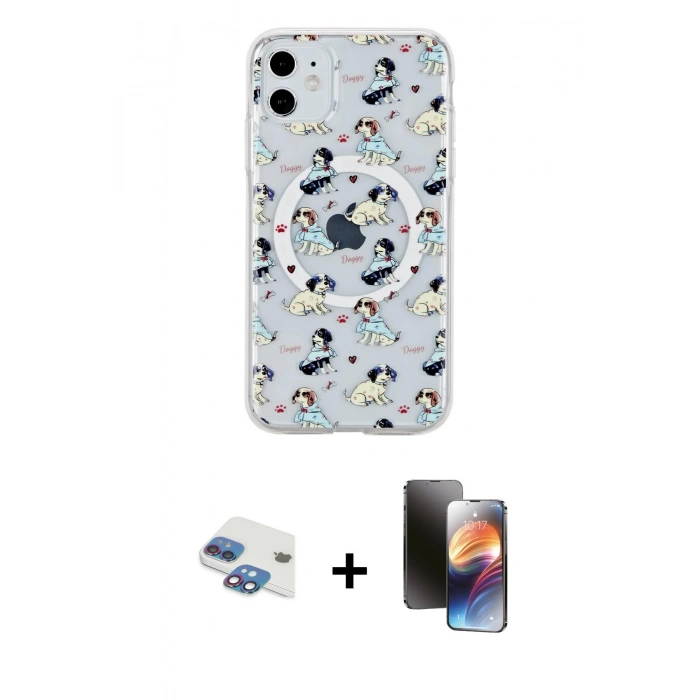 MARSİLYAN™- iPhone 11 Kılıf Pusula Form - Siyah 3D Antistatik Mat Seramik Nano Ekran Koruyucu + Pers Alüminyum Kamera Lens - GI