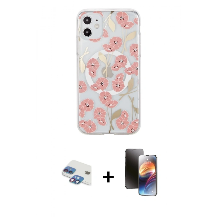 MARSİLYAN™- iPhone 11 Kılıf Pusula Form - Siyah 3D Antistatik Mat Seramik Nano Ekran Koruyucu + Pers Alüminyum Kamera Lens - GI