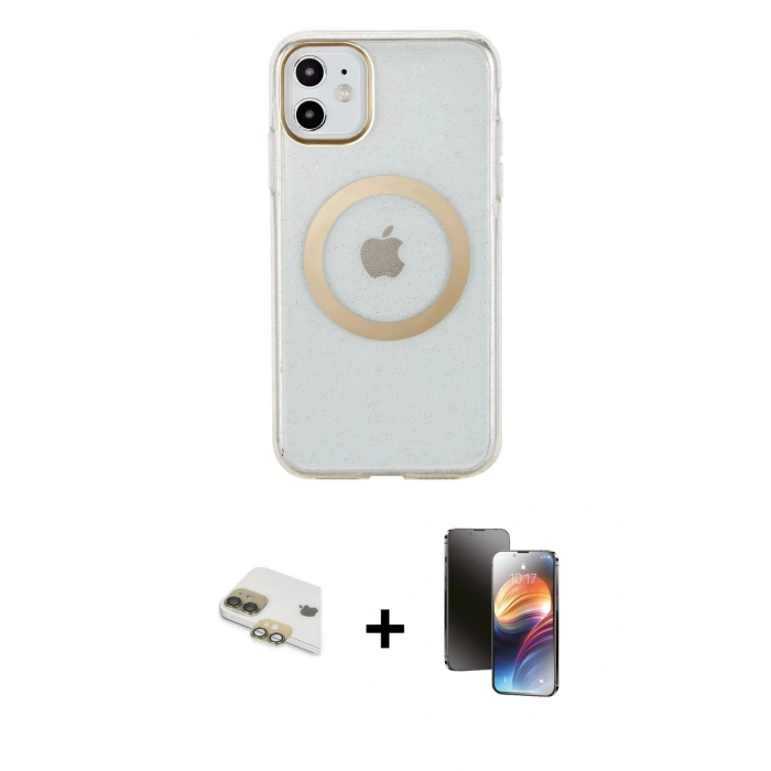 MARSİLYAN™- iPhone 11 Kılıf Pusula Form - Siyah 3D Antistatik Mat Seramik Nano Ekran Koruyucu + Pers Alüminyum Kamera Lens - GD