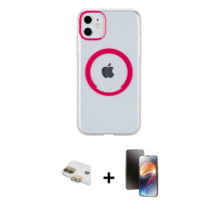 MARSİLYAN™- iPhone 11 Kılıf Pusula Form - Siyah 3D Antistatik Mat Seramik Nano Ekran Koruyucu + Pers Alüminyum Kamera Lens - GD