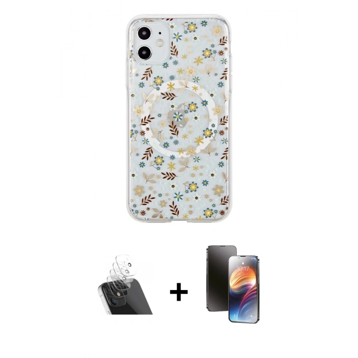 MARSİLYAN™- iPhone 11 Kılıf Pusula Form - Siyah 3D Antistatik Mat Seramik Nano Ekran Koruyucu + Kamera Lens Koruma Cam - SF