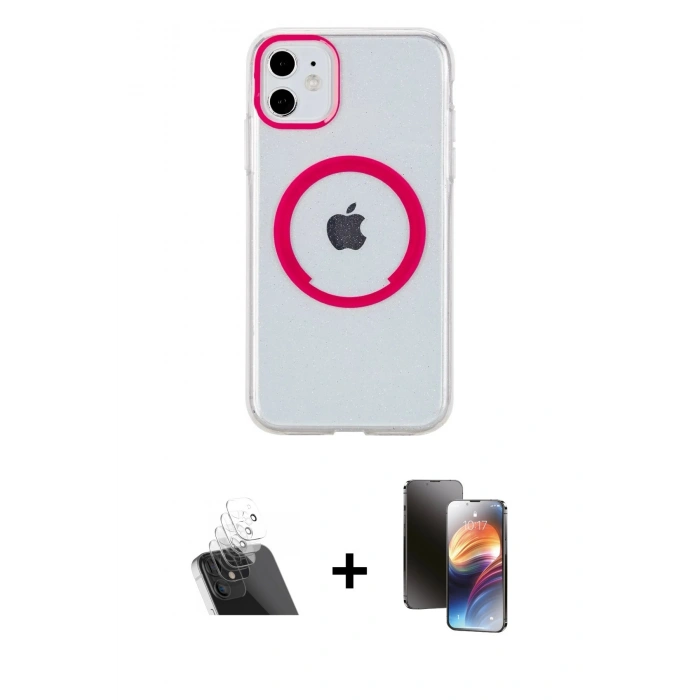 MARSİLYAN™- iPhone 11 Kılıf Pusula Form - Siyah 3D Antistatik Mat Seramik Nano Ekran Koruyucu + Kamera Lens Koruma Cam - SF
