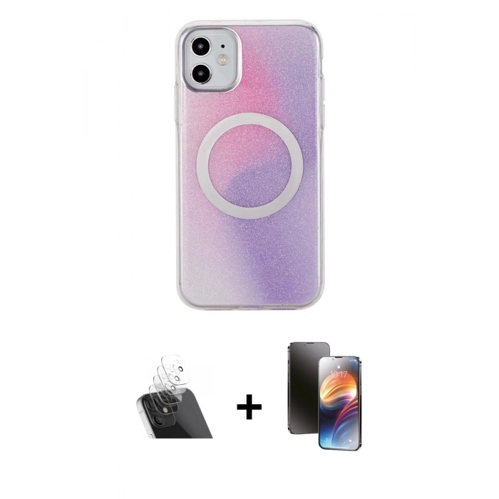 MARSİLYAN™- iPhone 11 Kılıf Pusula Form - Siyah 3D Antistatik Mat Seramik Nano Ekran Koruyucu + Kamera Lens Koruma Cam - SF