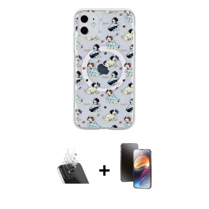 MARSİLYAN™- iPhone 11 Kılıf Pusula Form - Siyah 3D Antistatik Mat Seramik Nano Ekran Koruyucu + Kamera Lens Koruma Cam - SF