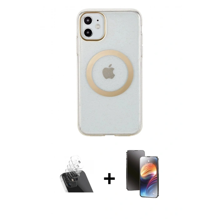 MARSİLYAN™- iPhone 11 Kılıf Pusula Form - Siyah 3D Antistatik Mat Seramik Nano Ekran Koruyucu + Kamera Lens Koruma Cam - SF