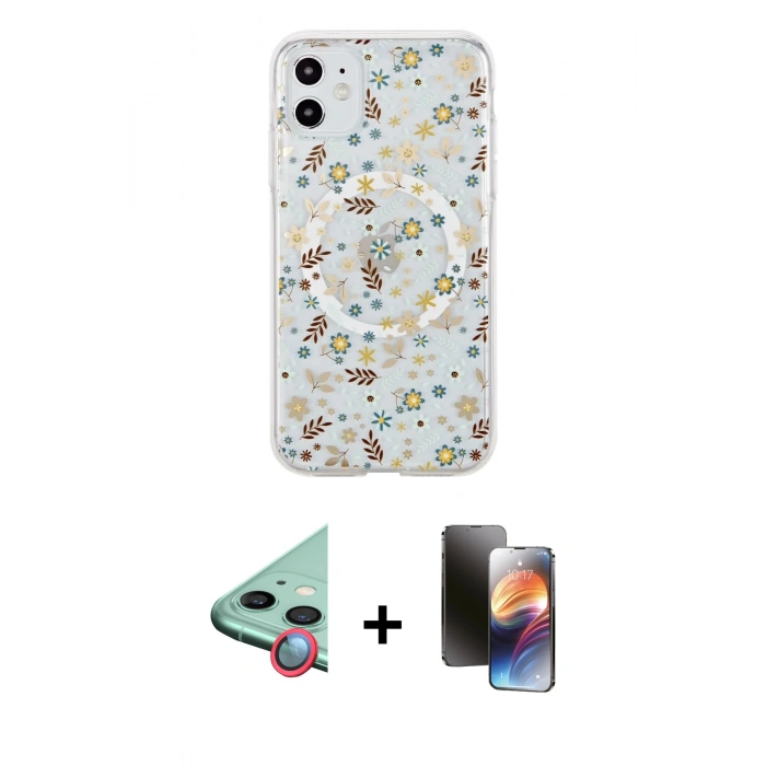 MARSİLYAN™- iPhone 11 Kılıf Pusula Form - Siyah 3D Antistatik Mat Seramik Nano Ekran Koruyucu + Raze Metal Kamera Lens - KI