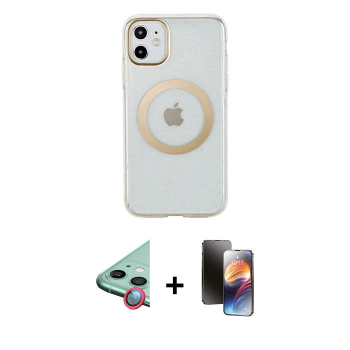 MARSİLYAN™- iPhone 11 Kılıf Pusula Form - Siyah 3D Antistatik Mat Seramik Nano Ekran Koruyucu + Raze Metal Kamera Lens - KI
