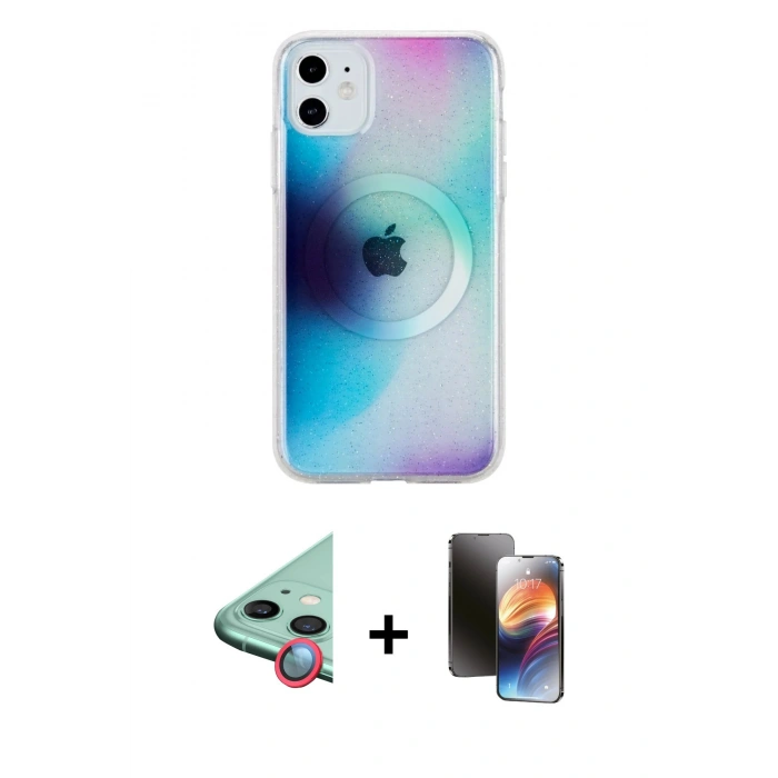 MARSİLYAN™- iPhone 11 Kılıf Pusula Form - Siyah 3D Antistatik Mat Seramik Nano Ekran Koruyucu + Raze Metal Kamera Lens - KI