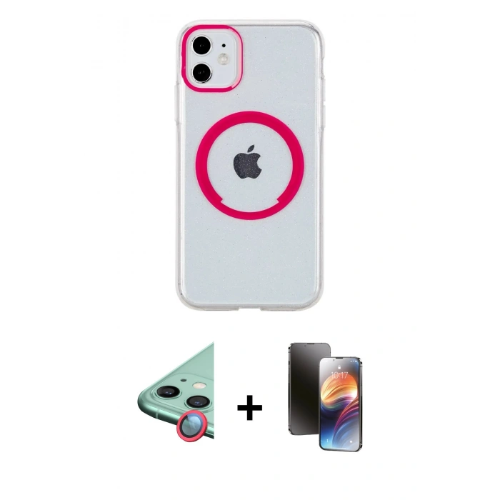 MARSİLYAN™- iPhone 11 Kılıf Pusula Form - Siyah 3D Antistatik Mat Seramik Nano Ekran Koruyucu + Raze Metal Kamera Lens - KI