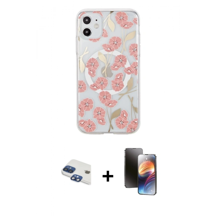MARSİLYAN™- iPhone 11 Kılıf Pusula Form - Siyah 3D Antistatik Mat Seramik Nano Ekran Koruyucu + Pers Alüminyum Kamera Lens - LT