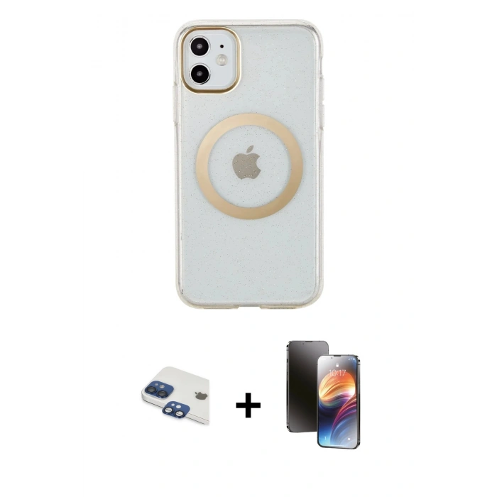 MARSİLYAN™- iPhone 11 Kılıf Pusula Form - Siyah 3D Antistatik Mat Seramik Nano Ekran Koruyucu + Pers Alüminyum Kamera Lens - LT
