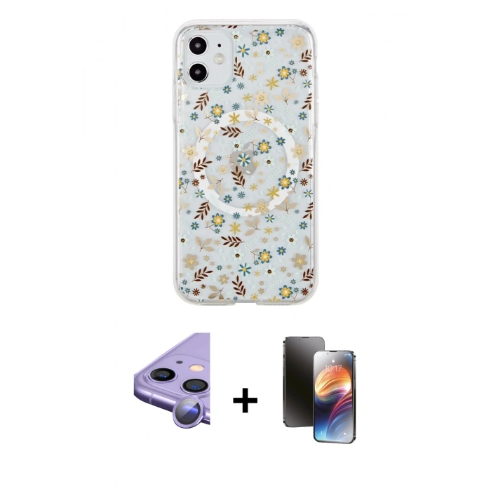MARSİLYAN™- iPhone 11 Kılıf Pusula Form - Siyah 3D Antistatik Mat Seramik Nano Ekran Koruyucu + Raze Metal Kamera Lens - MR