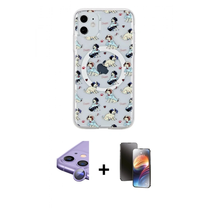 MARSİLYAN™- iPhone 11 Kılıf Pusula Form - Siyah 3D Antistatik Mat Seramik Nano Ekran Koruyucu + Raze Metal Kamera Lens - MR