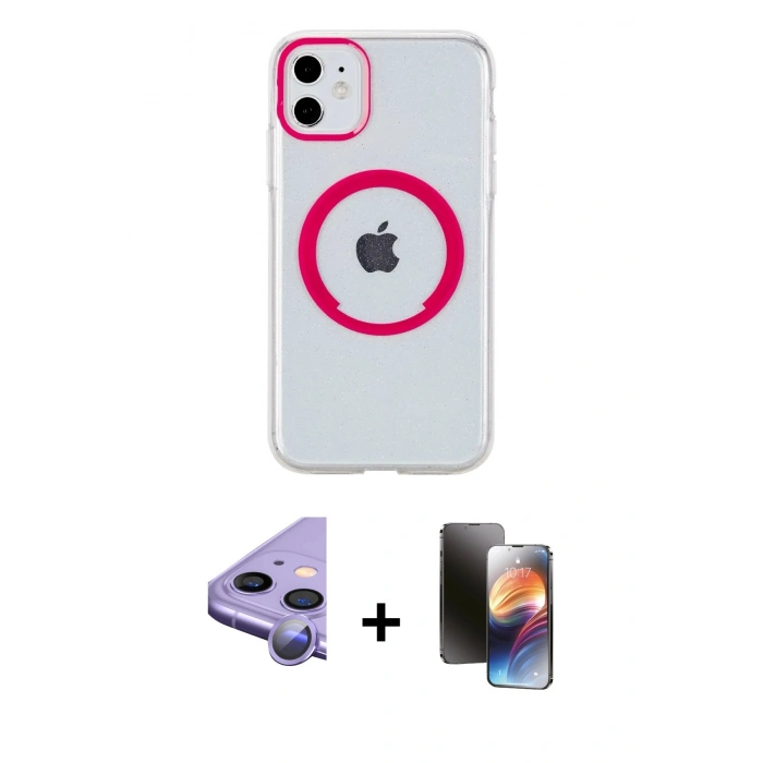 MARSİLYAN™- iPhone 11 Kılıf Pusula Form - Siyah 3D Antistatik Mat Seramik Nano Ekran Koruyucu + Raze Metal Kamera Lens - MR