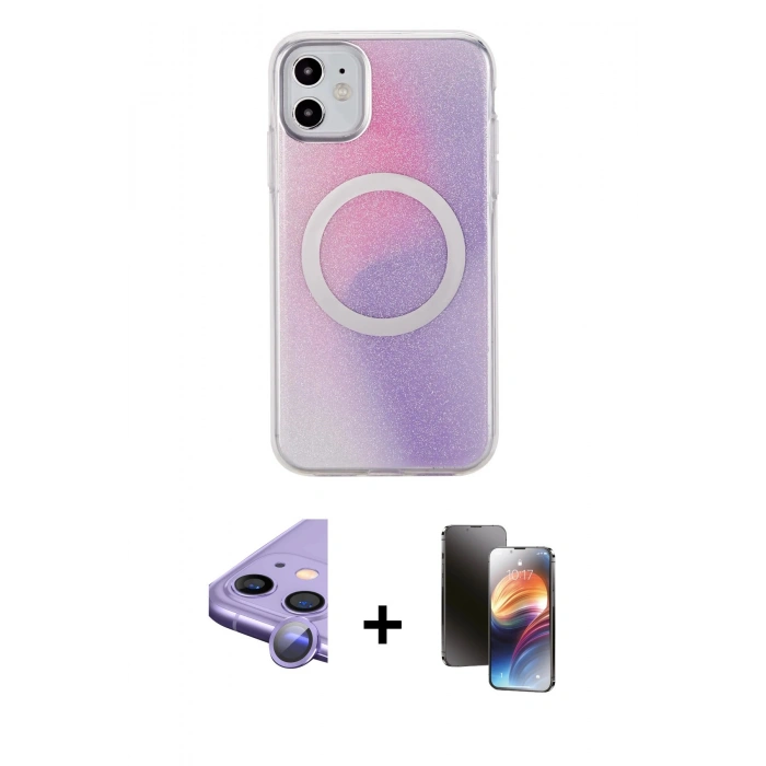 MARSİLYAN™- iPhone 11 Kılıf Pusula Form - Siyah 3D Antistatik Mat Seramik Nano Ekran Koruyucu + Raze Metal Kamera Lens - MR