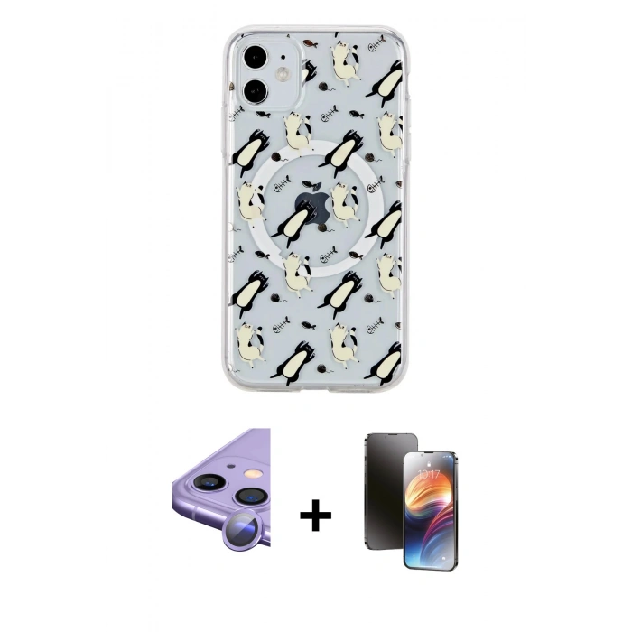 MARSİLYAN™- iPhone 11 Kılıf Pusula Form - Siyah 3D Antistatik Mat Seramik Nano Ekran Koruyucu + Raze Metal Kamera Lens - MR